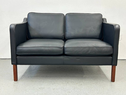 Danish Black Leather Loveseat