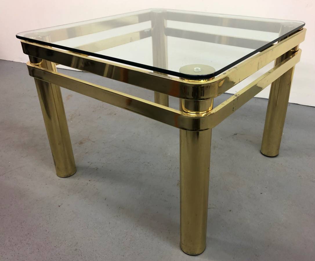 Modernist Brass and Glass Side Table