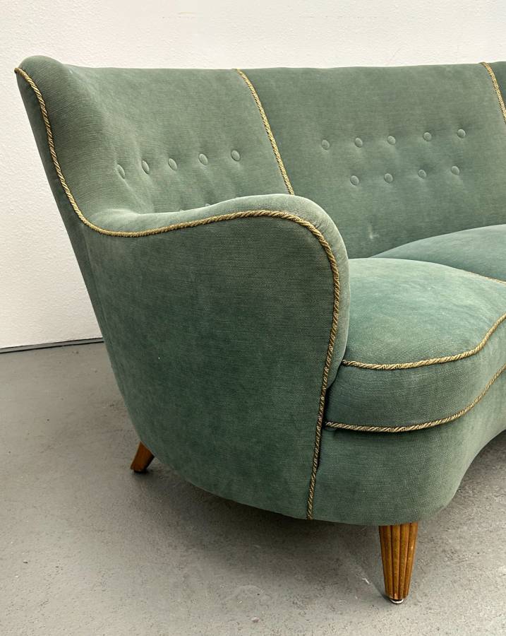 Swedish Curved Green Sofa