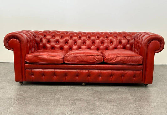 Red Leather Chesterfield Sofa