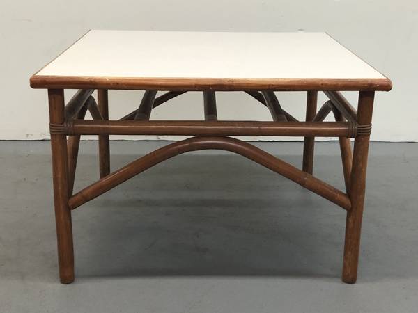 Vintage Rattan End Table TWO Tiki Style Side Tables