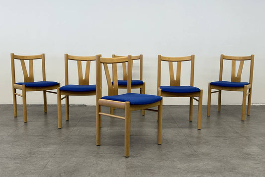Danish Dining Chairs with Blue Seats