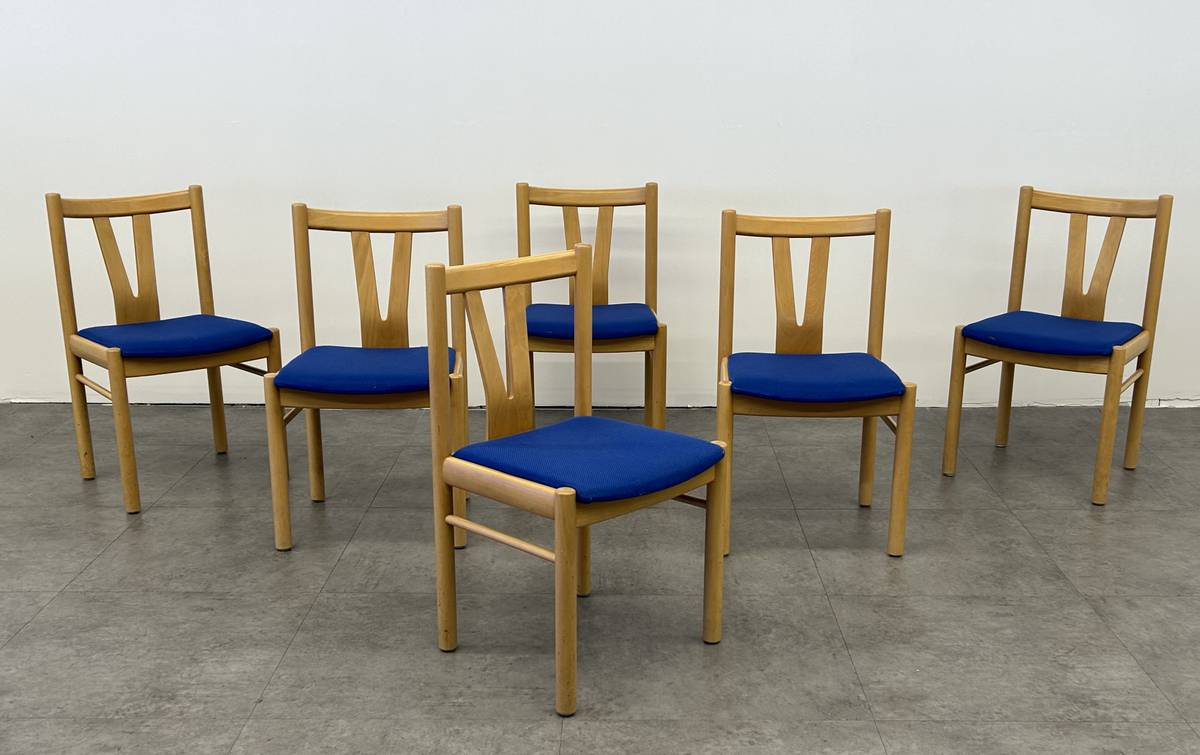 Danish Dining Chairs with Blue Seats