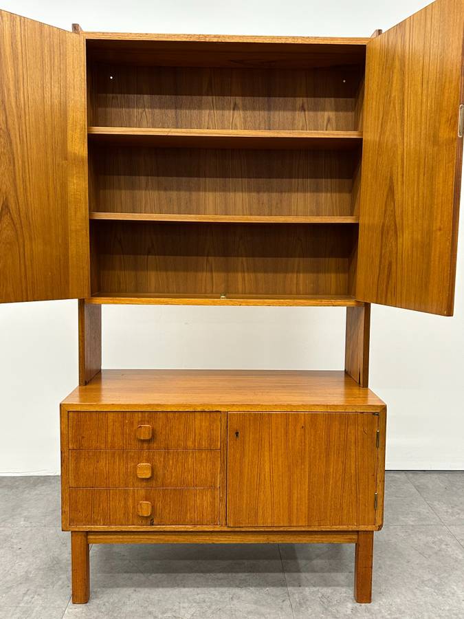 Swedish Teak Cabinet with Hutch Top