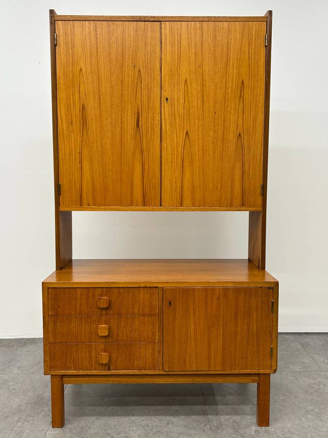 Swedish Teak Cabinet with Hutch Top