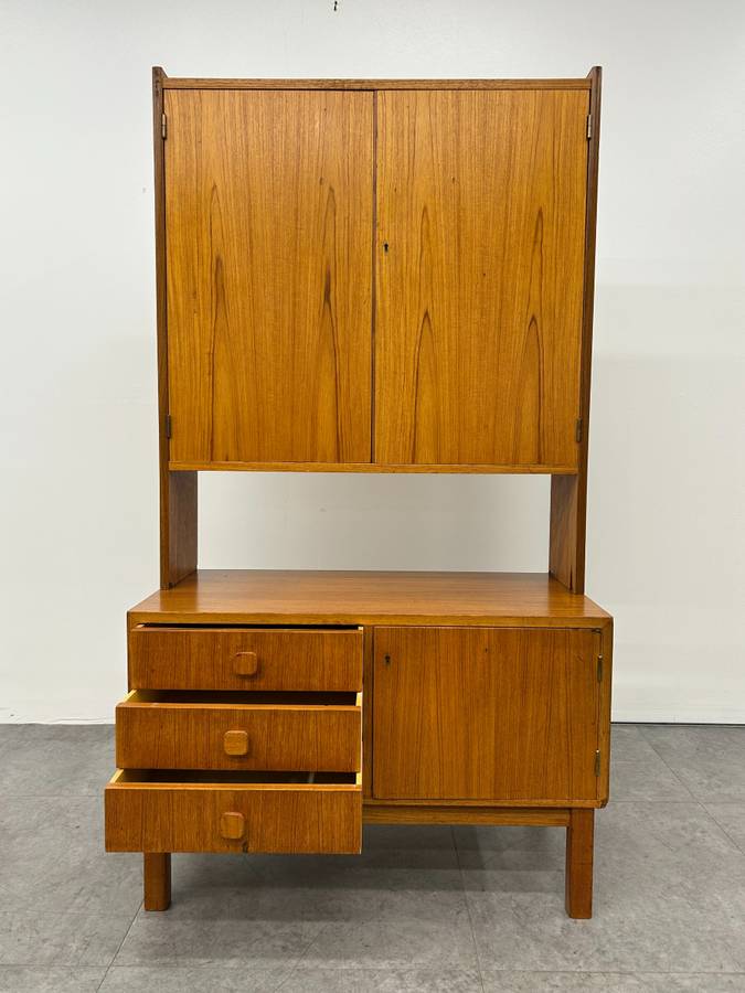 Swedish Teak Cabinet with Hutch Top