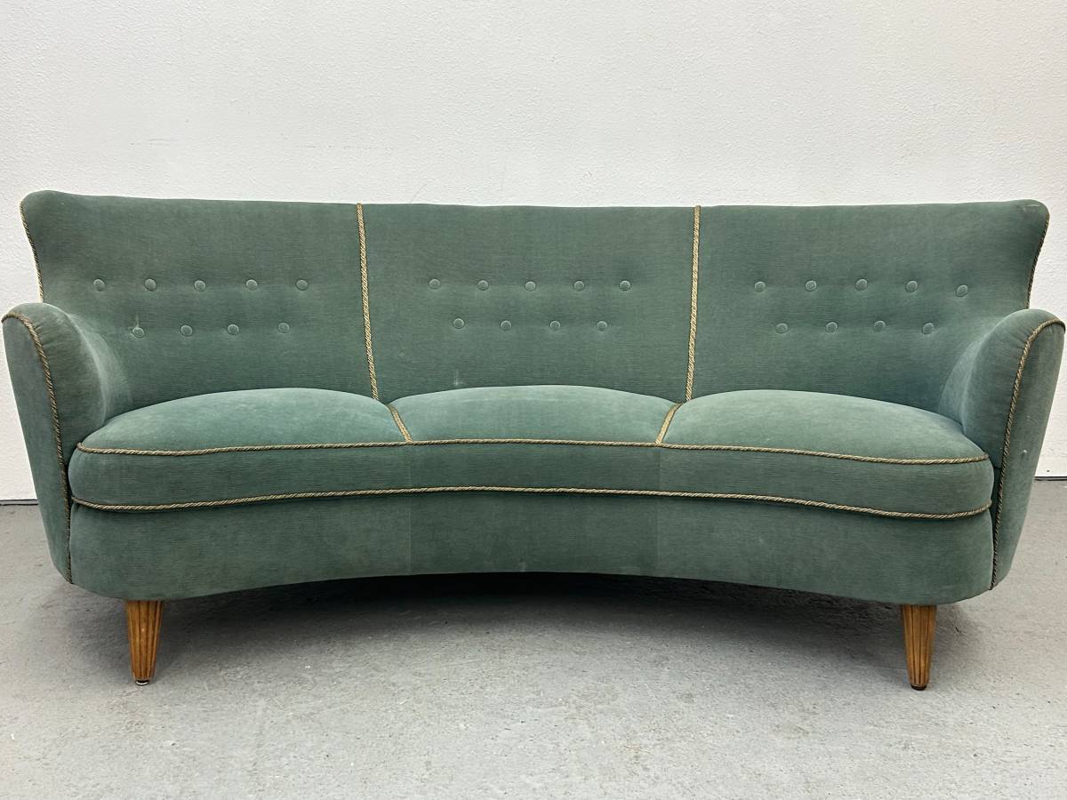 Swedish Curved Green Sofa