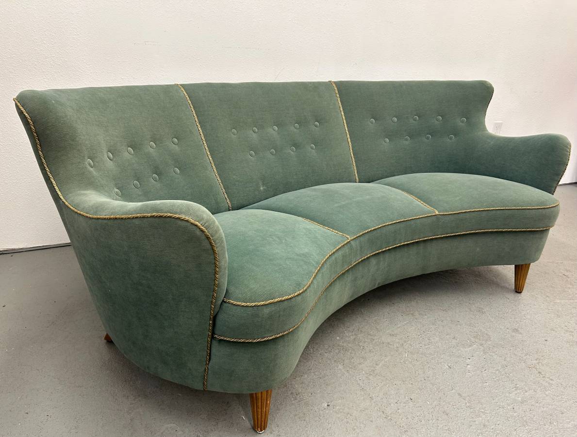 Swedish Curved Green Sofa