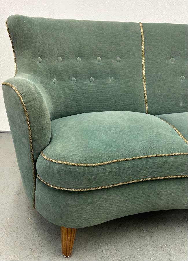 Swedish Curved Green Sofa