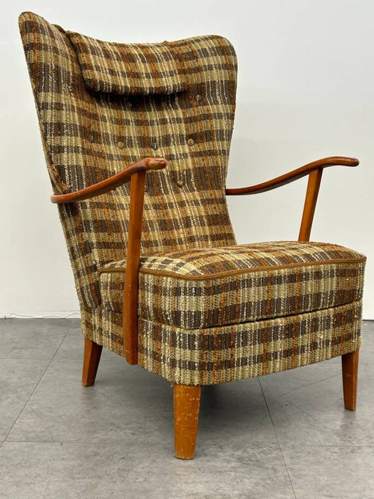 Plaid Wingback Armchair