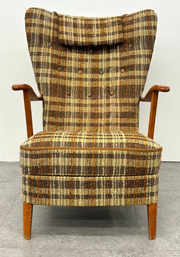 Plaid Wingback Armchair
