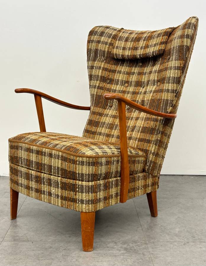 Plaid Wingback Armchair
