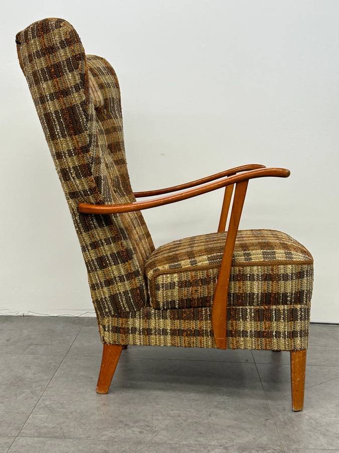 Plaid Wingback Armchair