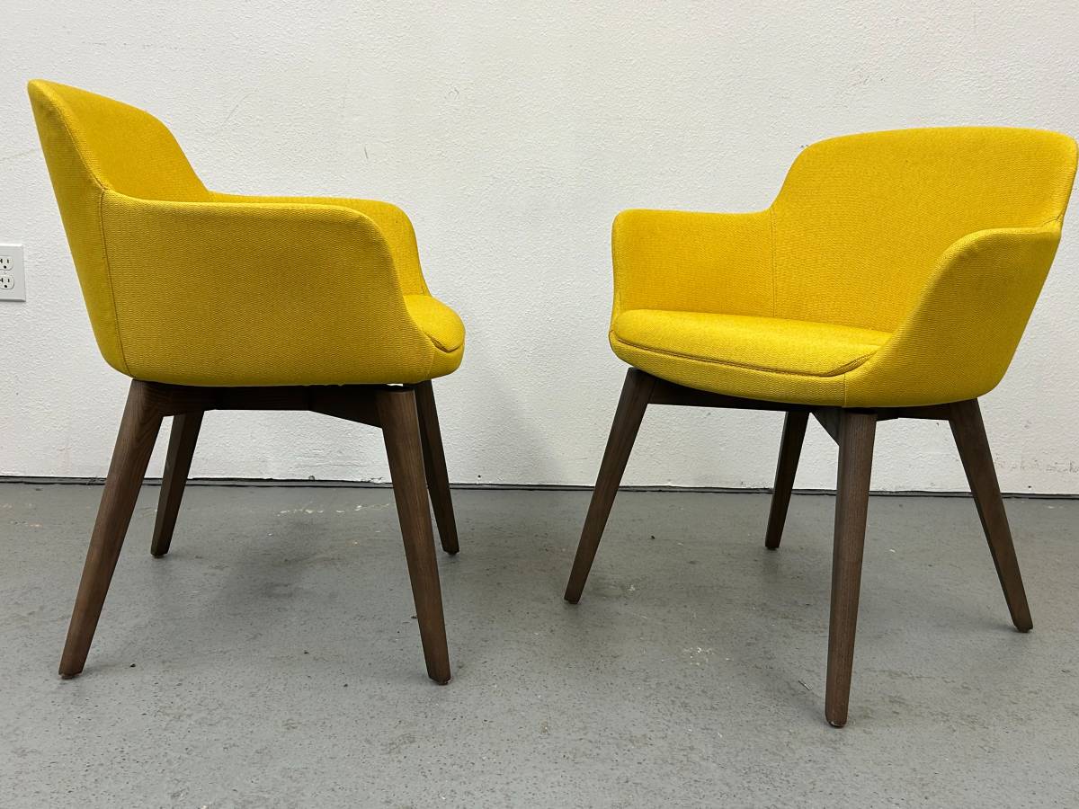 Modern Yellow Lounge Chair with Walnut Legs
