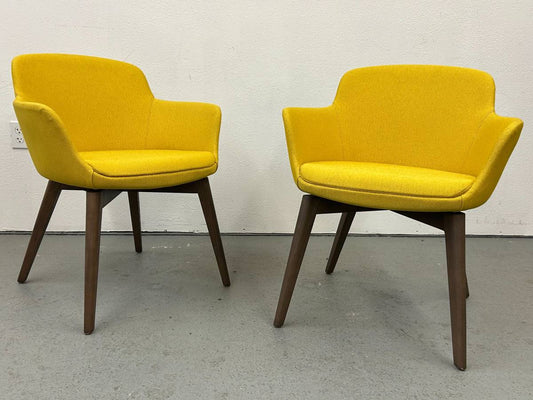 Modern Yellow Lounge Chair with Walnut Legs