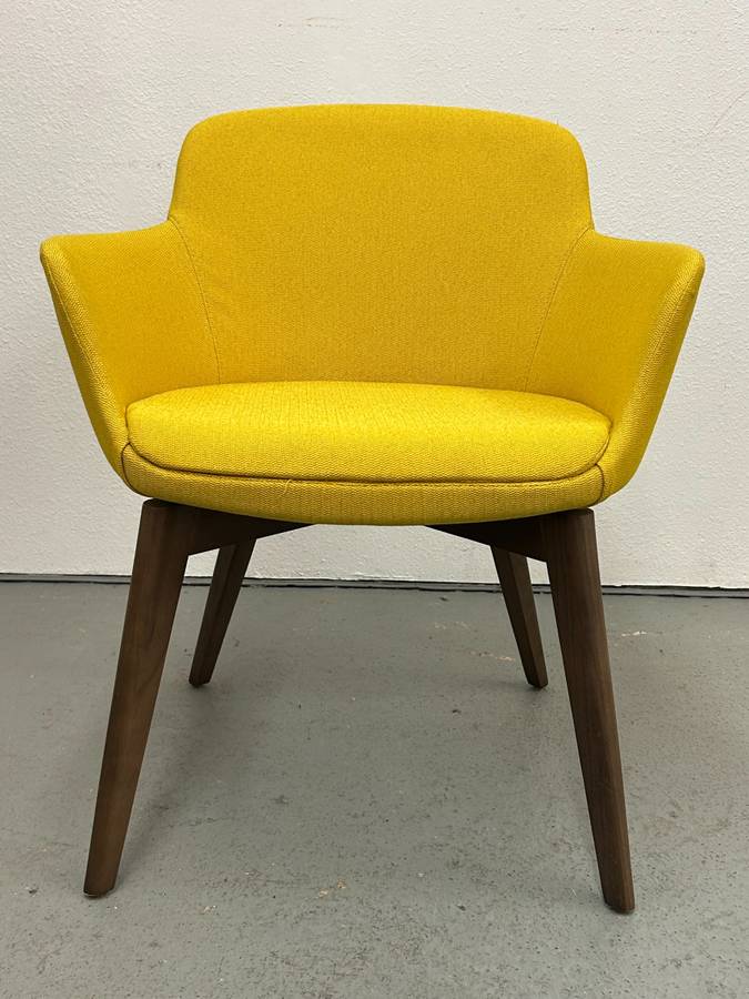 Modern Yellow Lounge Chair with Walnut Legs