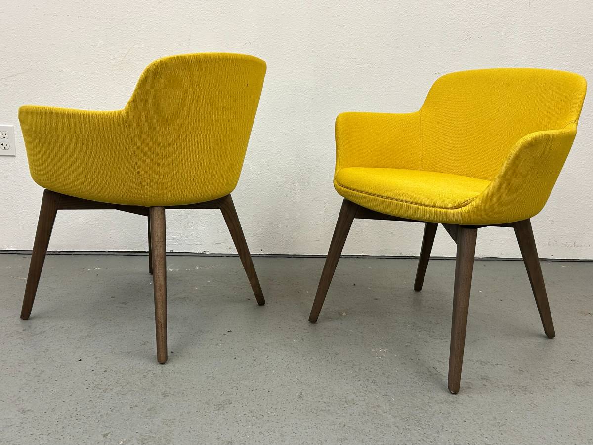 Modern Yellow Lounge Chair with Walnut Legs